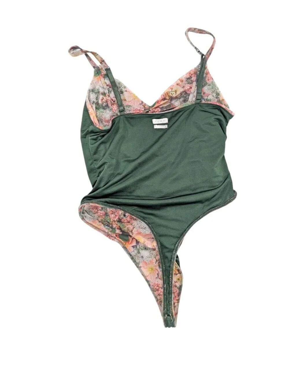 Out From Under Large Floral Lace Lined Adjust Strap Ruched Romantic Body Suit
